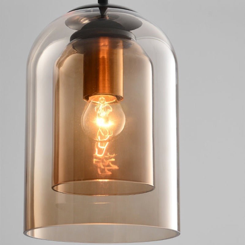 Żelazna lampa wisząca z podwójnym szklanym kloszem w stylu mid-century