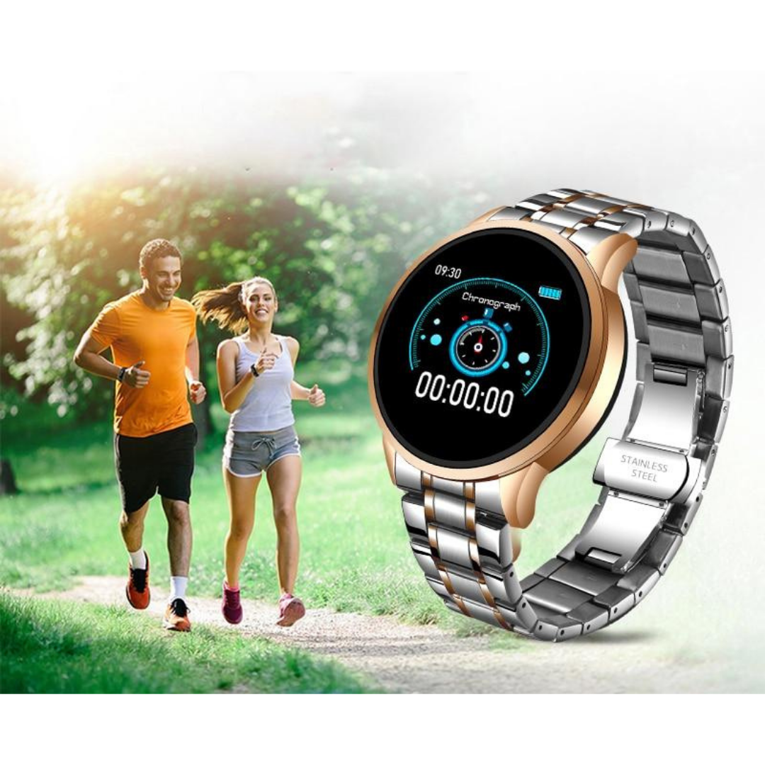 Klasyczny okrągły smartwatch Bluetooth do monitorowania zdrowia, odporny na zachlapania