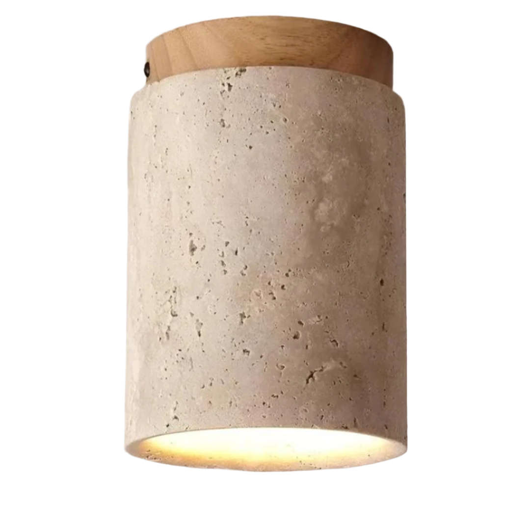 Okrągła sufitowa lampa z trawertynu w stylu wabi-sabi