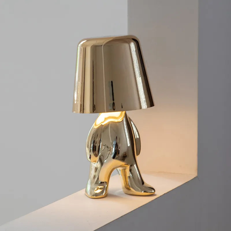 Rzeźbiarska aluminiowo-żywiczna bezprzewodowa ładowalna lampa stołowa z funkcją ściemniania i nastrojowym światłem
