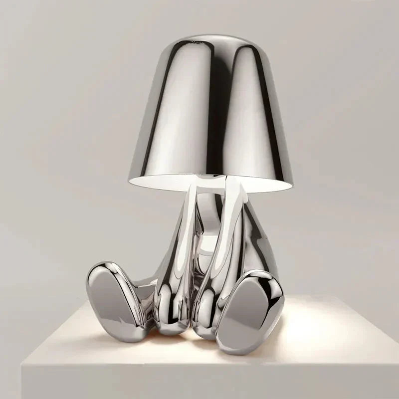 Rzeźbiarska aluminiowo-żywiczna bezprzewodowa ładowalna lampa stołowa z funkcją ściemniania i nastrojowym światłem