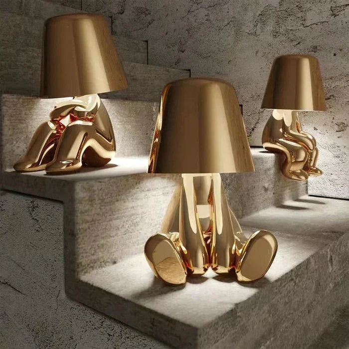 Rzeźbiarska aluminiowo-żywiczna bezprzewodowa ładowalna lampa stołowa z funkcją ściemniania i nastrojowym światłem