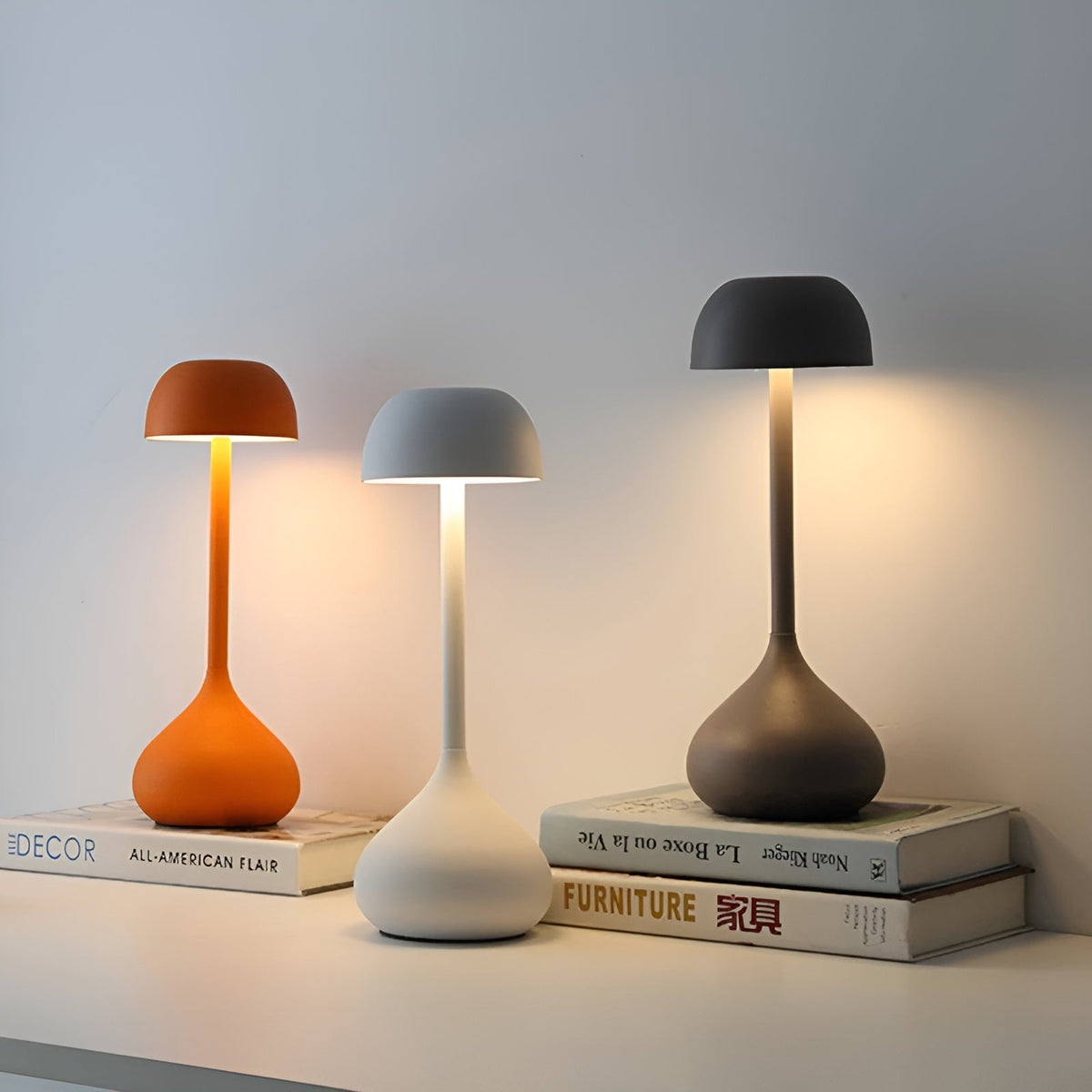 Rzeźbiarska aluminiowa ładowalna lampa stołowa w kształcie kopuły grzyba z funkcją ściemniania