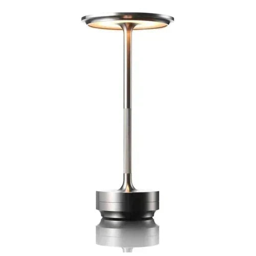 Elegancka bezprzewodowa metalowa przenośna lampa stołowa z funkcją ściemniania i ładowaniem