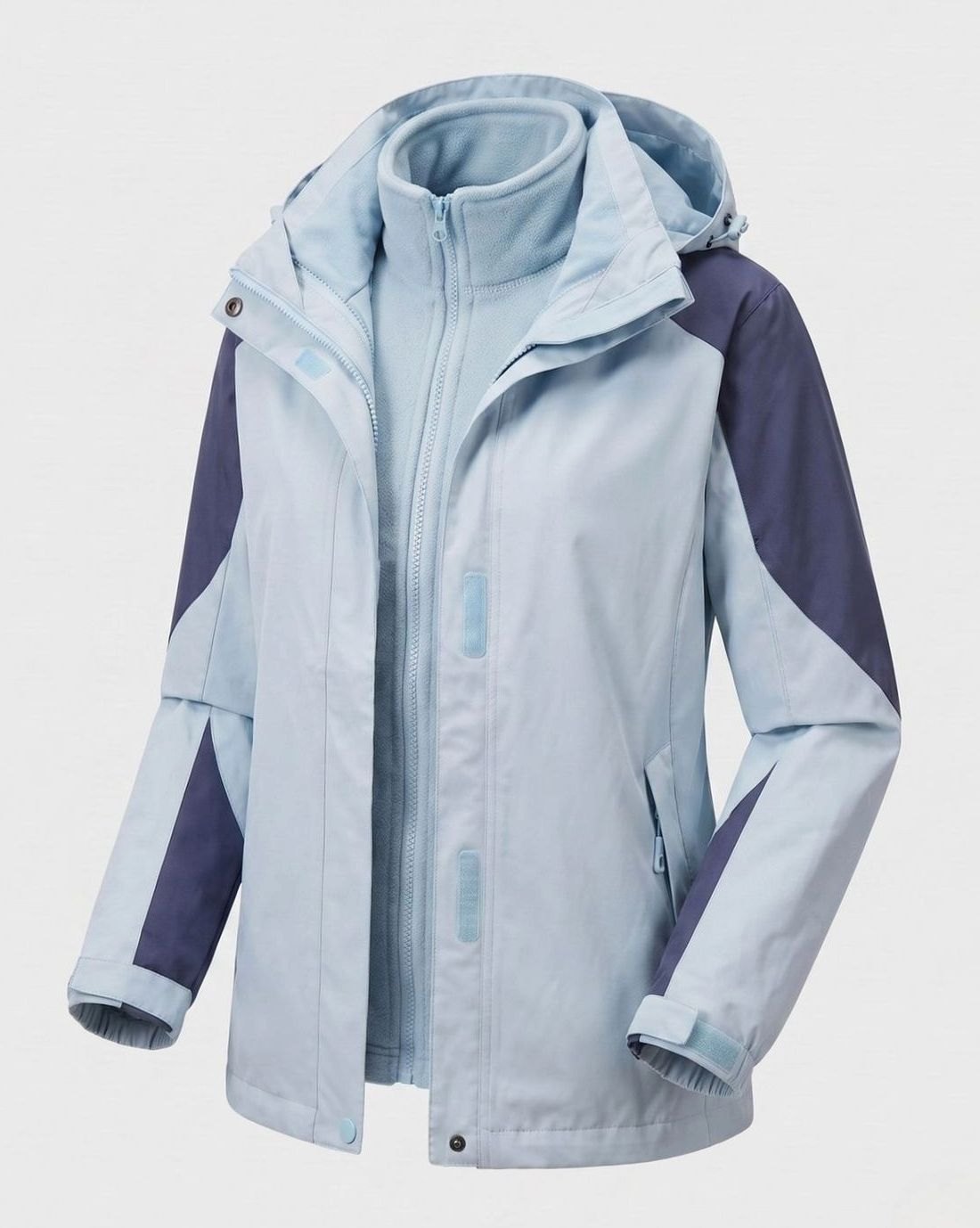 Damska różowa kurtka outdoorowa 2 w 1 z kapturem, z miękkiego materiału softshell i polaru
