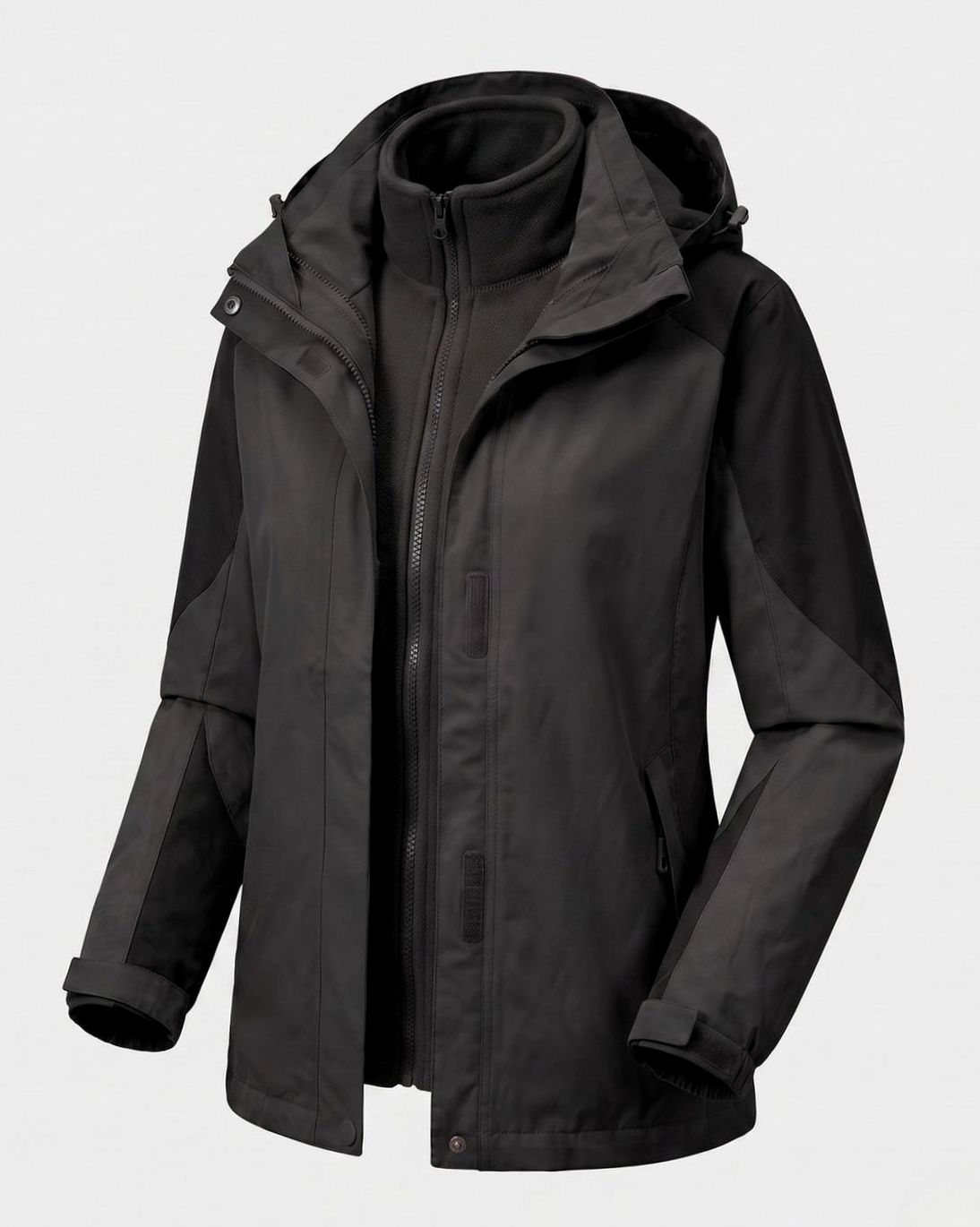 Damska różowa kurtka outdoorowa 2 w 1 z kapturem, z miękkiego materiału softshell i polaru