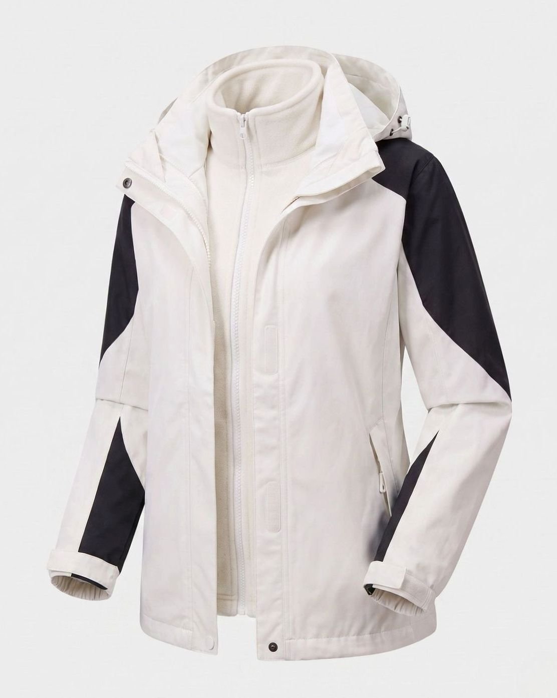 Damska różowa kurtka outdoorowa 2 w 1 z kapturem, z miękkiego materiału softshell i polaru