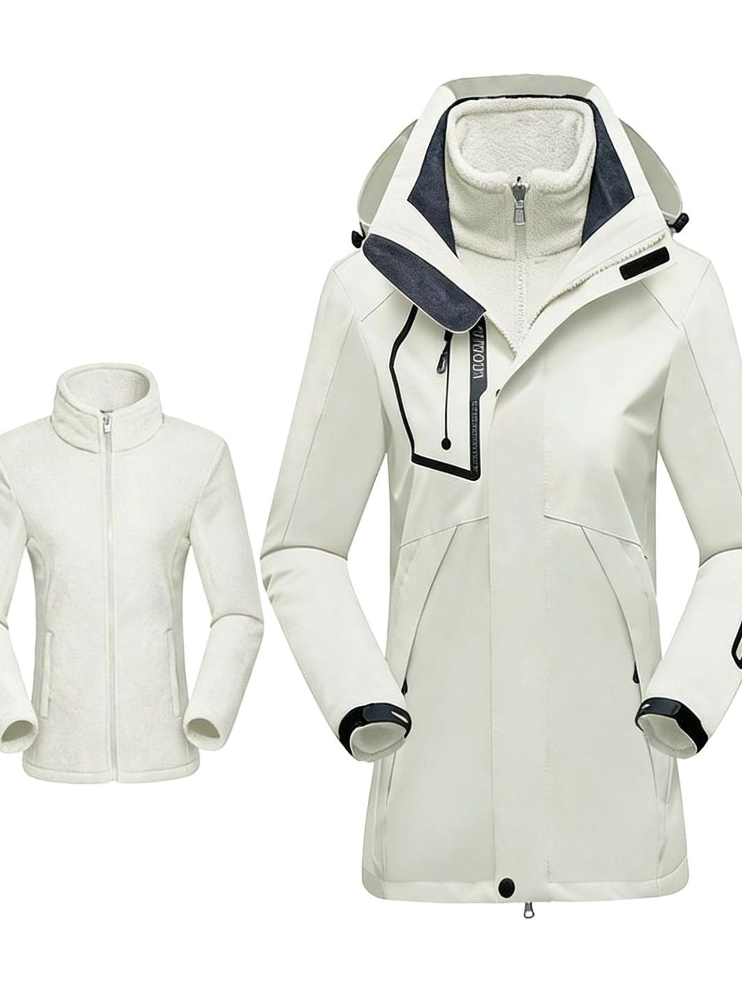 Damska wodoodporna parka outdoorowa 3 w 1 z kapturem i podszewką z polaru