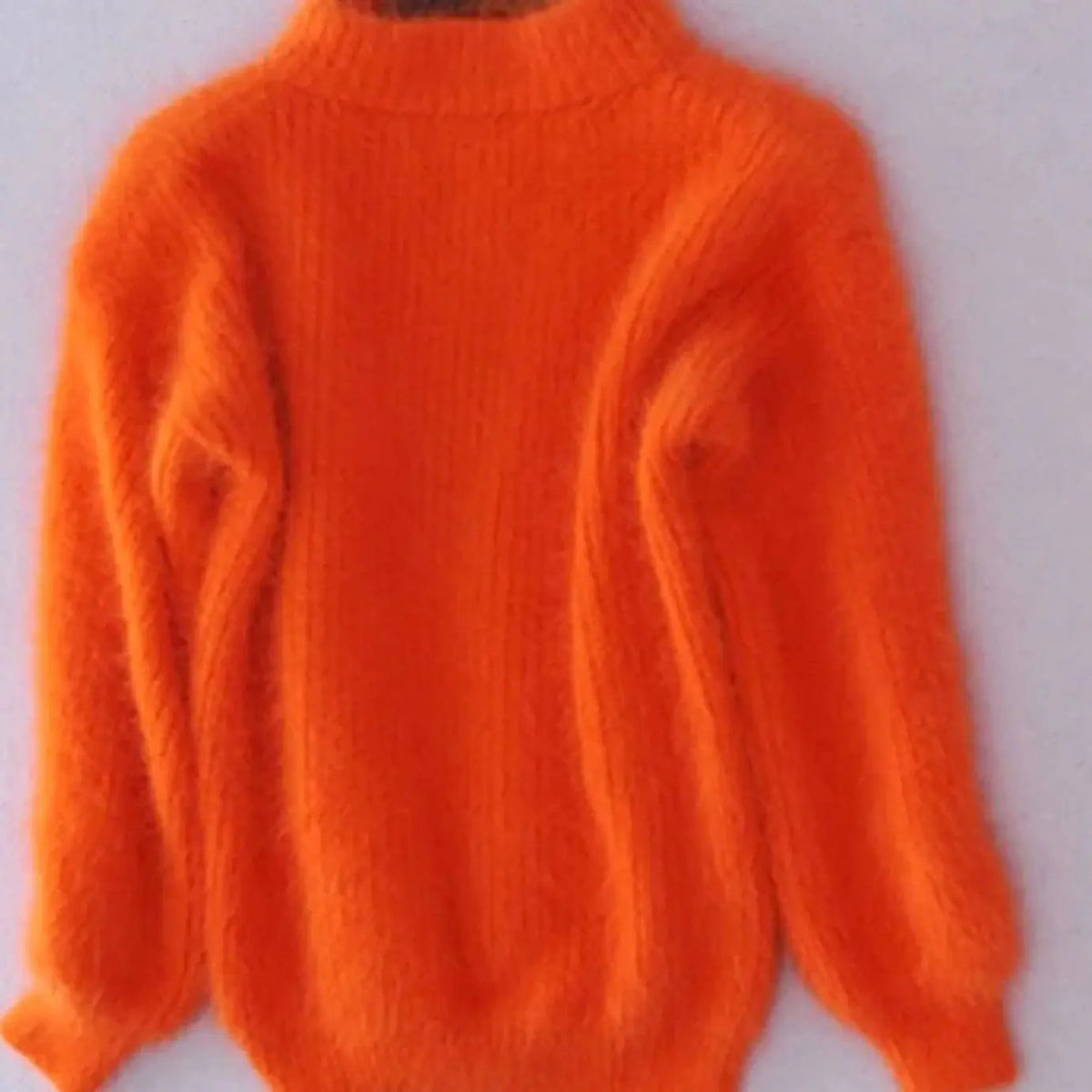 Damski puszysty luźny sweter z dzianiny z golfem