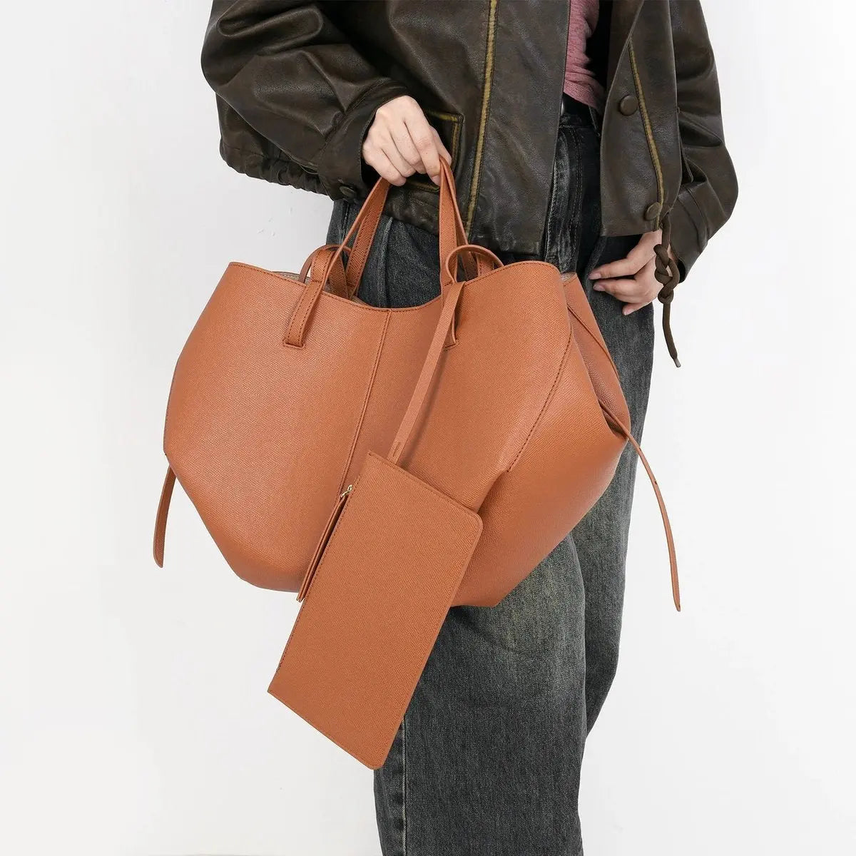 Damska duża skórzana torba typu shopper z imitacji skóry w stylu vintage, na ramię
