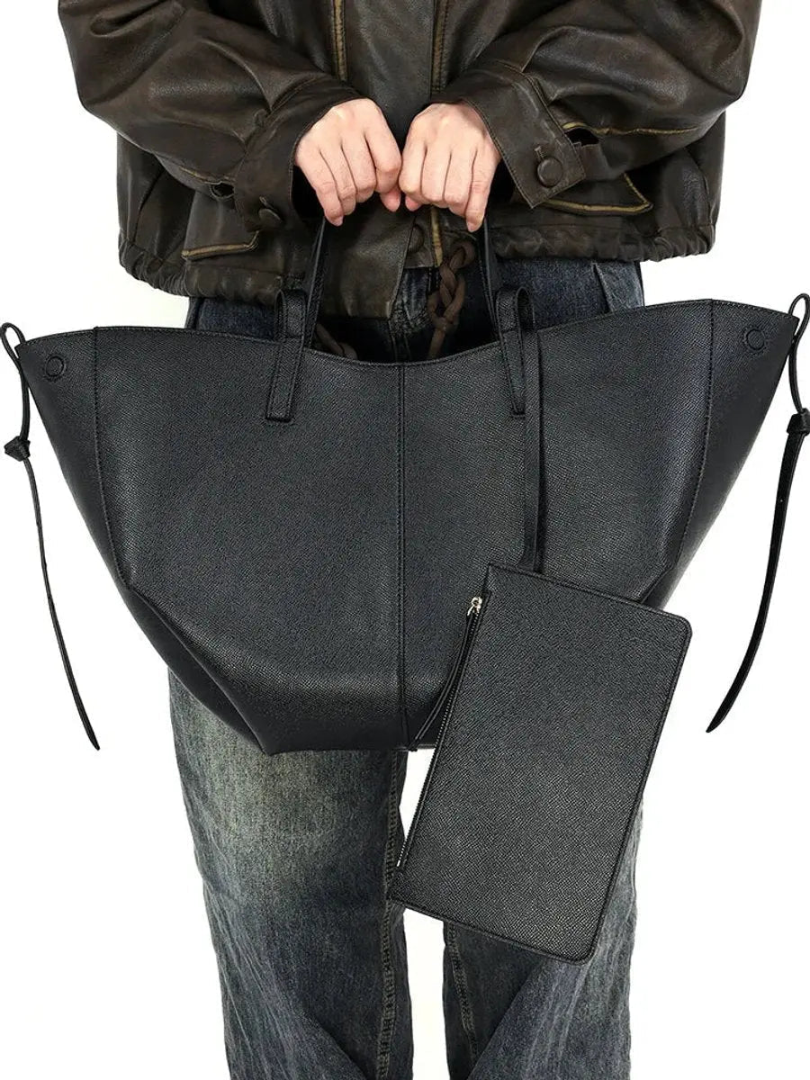 Damska duża skórzana torba typu shopper z imitacji skóry w stylu vintage, na ramię