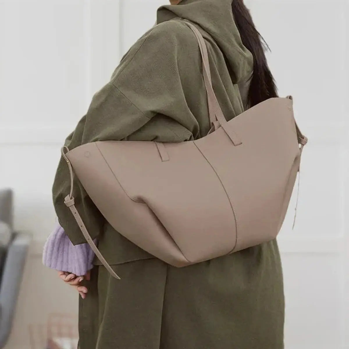 Damska duża skórzana torba typu shopper z imitacji skóry w stylu vintage, na ramię