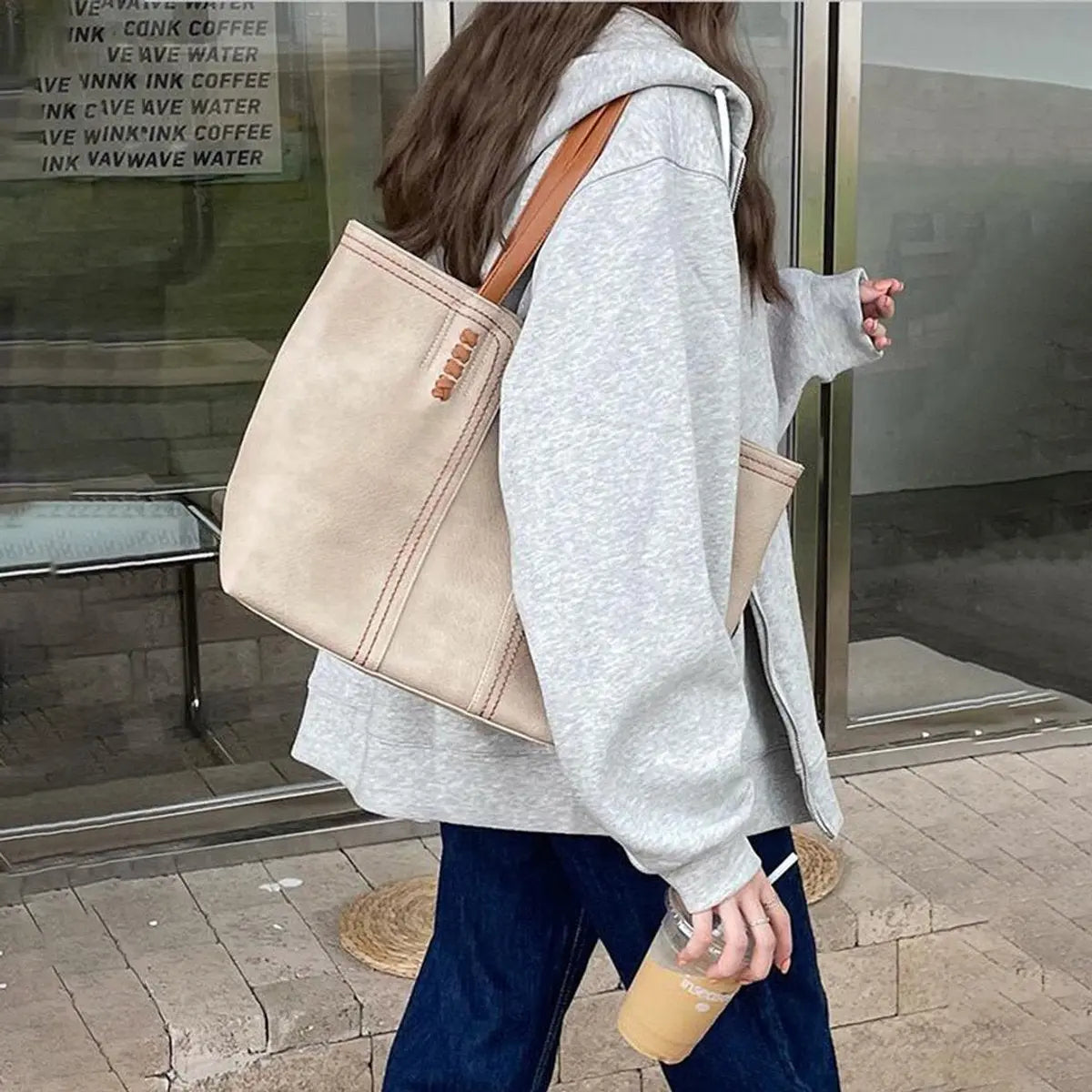 Damska minimalistyczna duża torba shopper ze sztucznej skóry