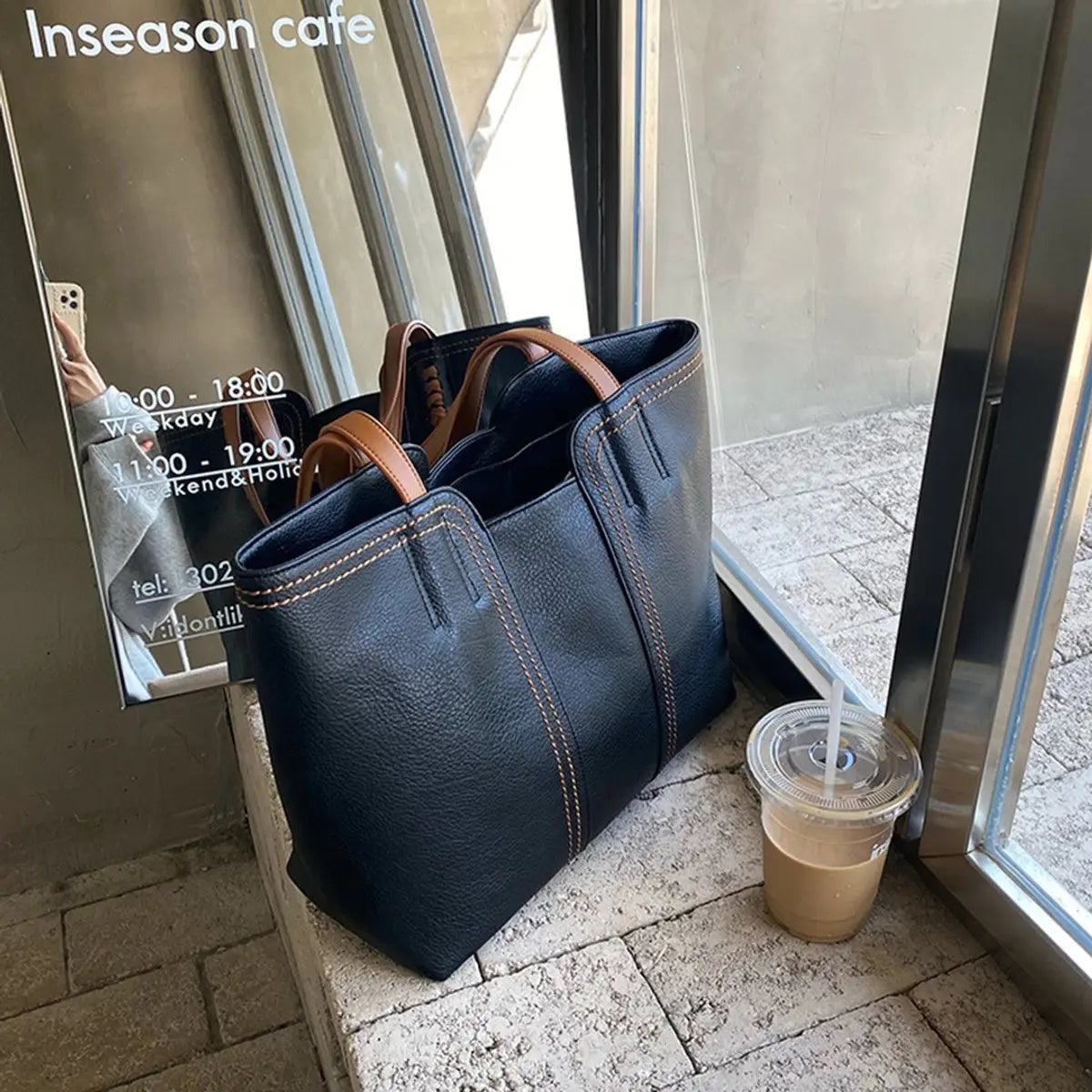 Damska minimalistyczna duża torba shopper ze sztucznej skóry
