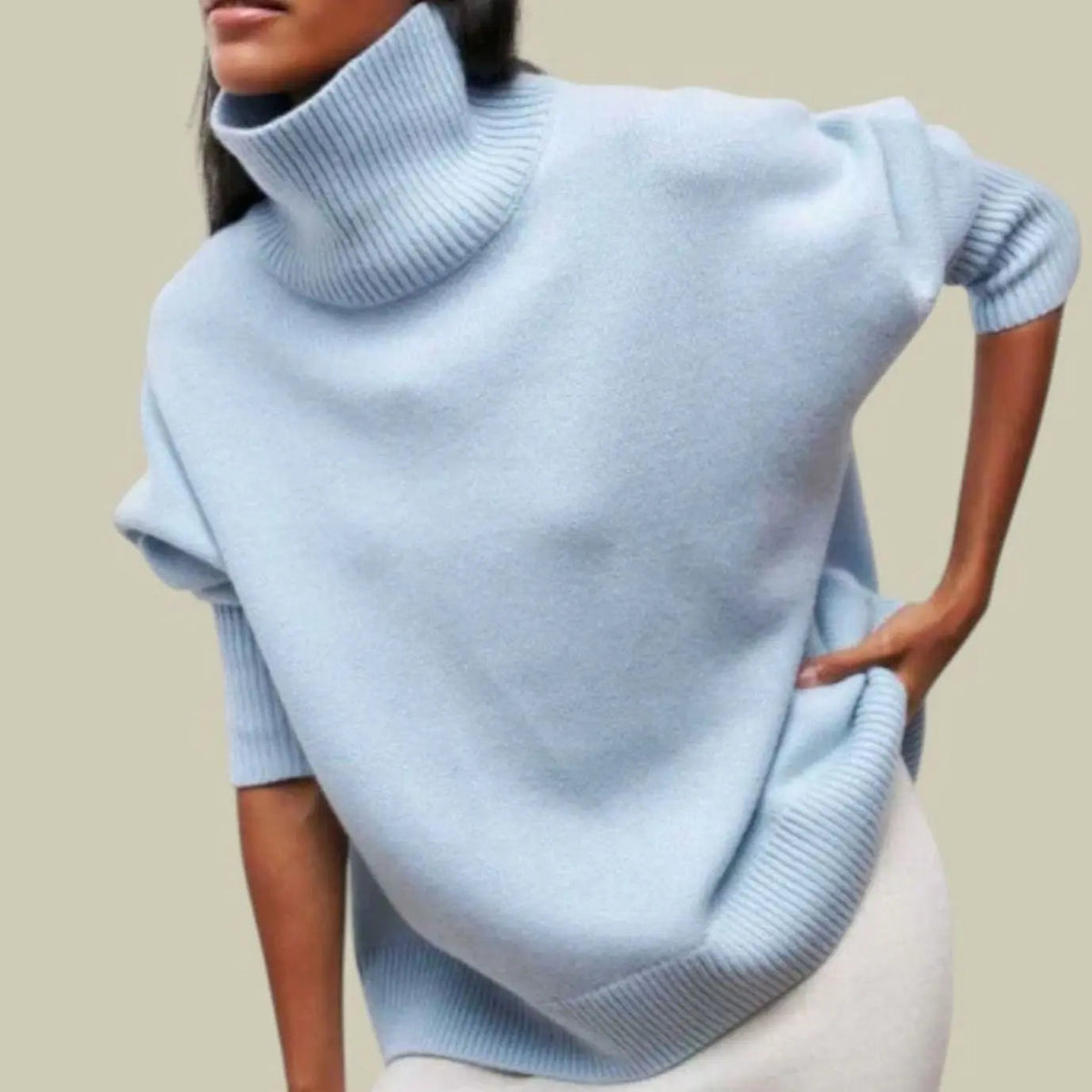 Damski oversize’owy luźny dzianinowy sweter zimowy z golfem