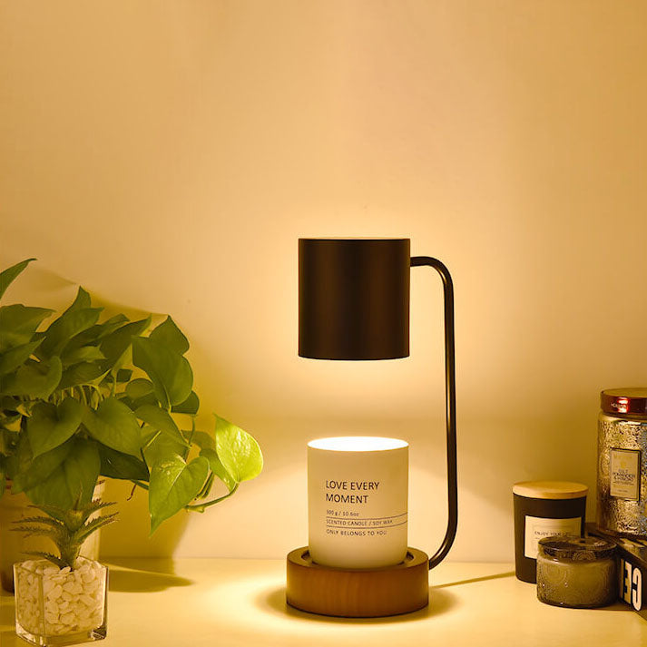 Japońska minimalistyczna lampka stołowa z drewnianą podstawą i podgrzewaczem do świec, z funkcją ściemniania