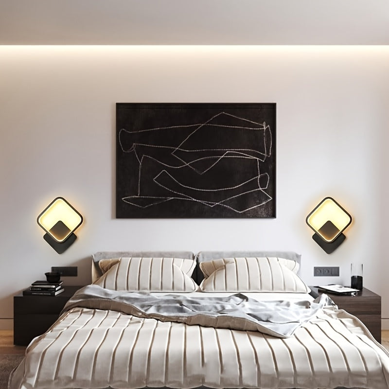 Minimalistyczna kwadratowa geometryczna metalowa lampa ścienna z funkcją ściemniania i akrylowym dyfuzorem