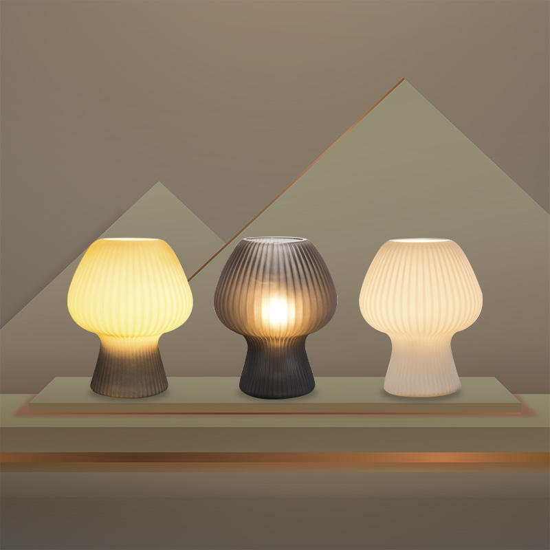 Lampa stołowa nocna w stylu vintage z ryflowanego szkła w kształcie grzybka