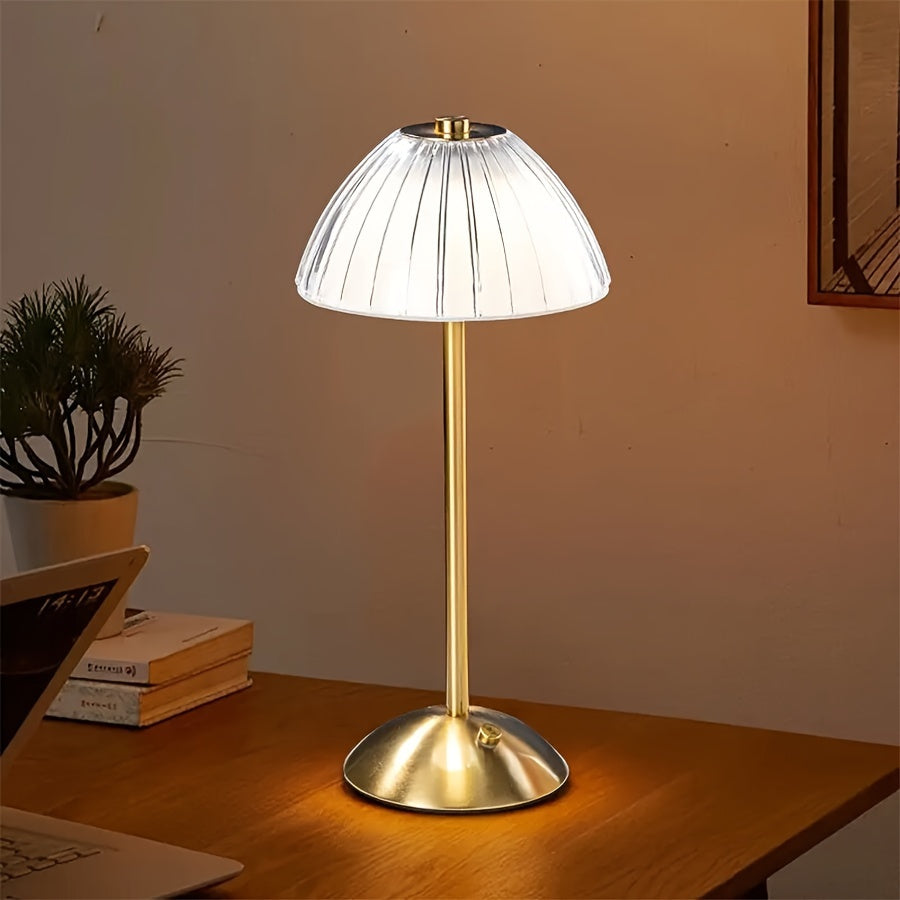 Lampa stołowa z ryflowanym kryształowym kloszem, akumulatorem, sterowaniem dotykowym i funkcją ściemniania