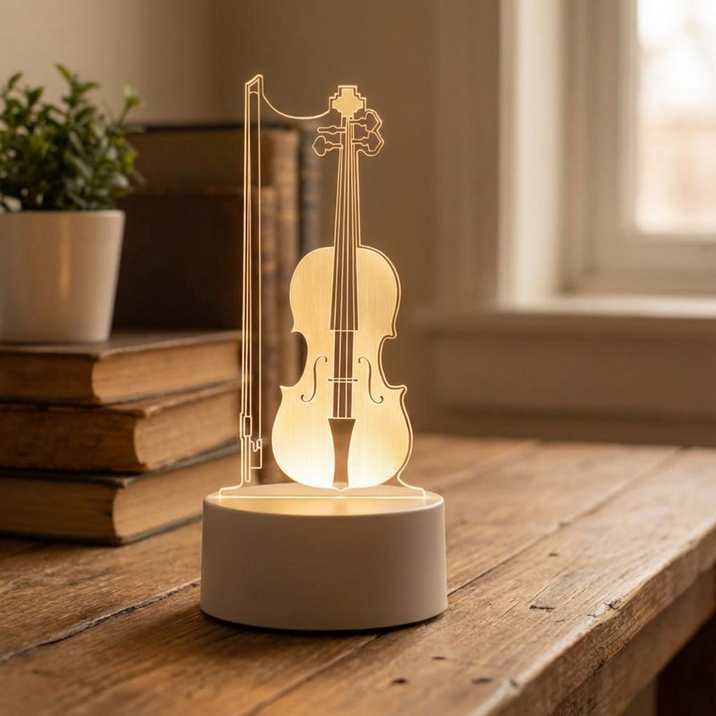 Akrylowa lampa stołowa USB z iluzją wiolonczeli 3D