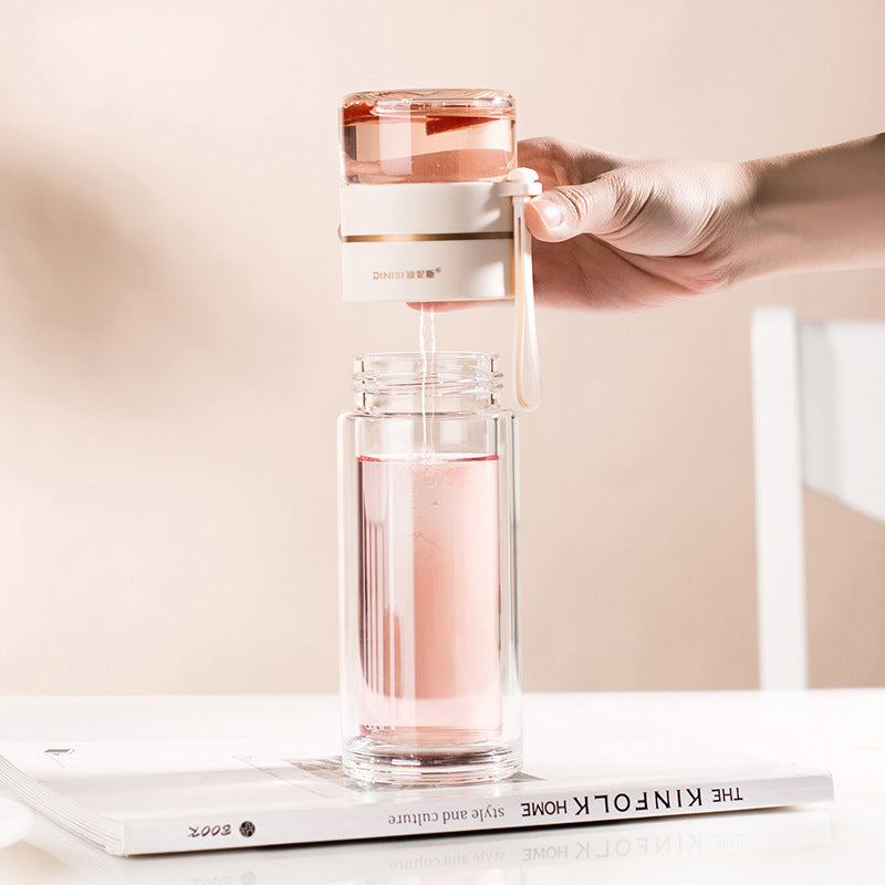 Szczelna, dwuwarstwowa butelka na wodę ze szkła borokrzemowego z zaparzaczem do herbaty
