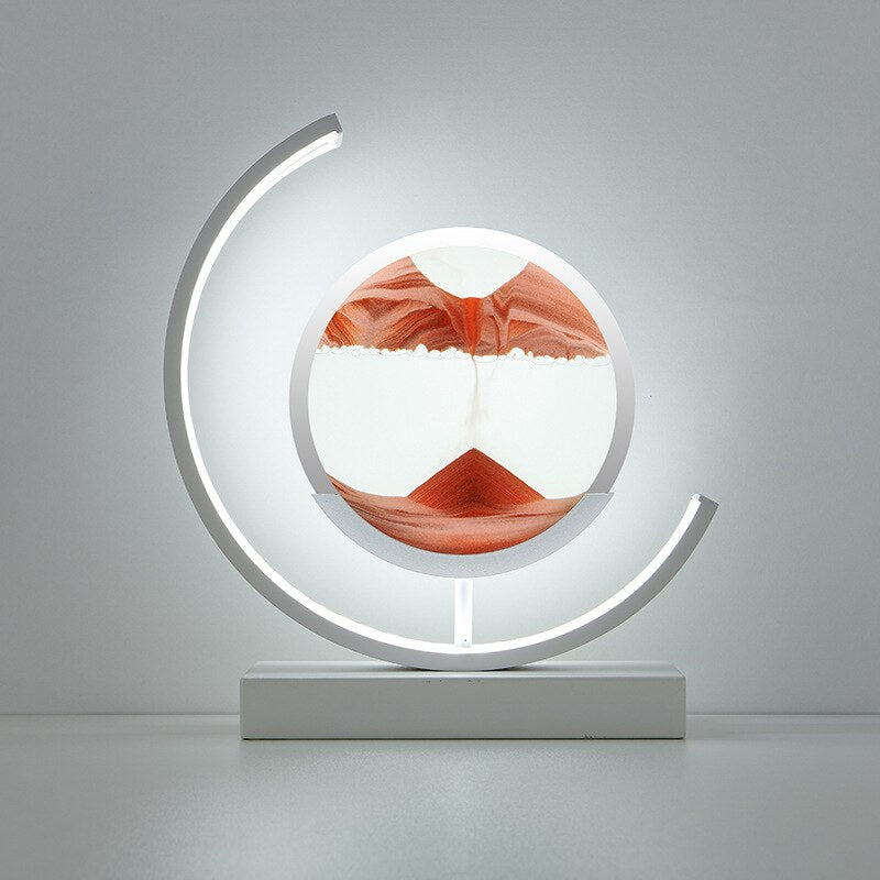 Dynamiczna lampa stołowa z obracającą się akrylową obudową i ruchomą sztuką piaskową 3D