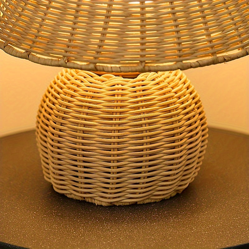 Ręcznie wyplatana rustykalna lampa stołowa z bambusowej plecionki w stylu zen boho