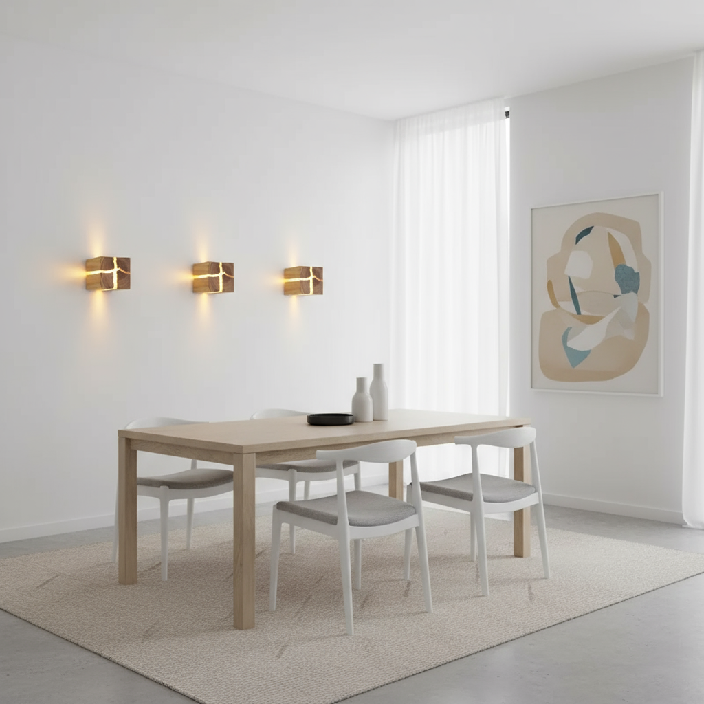 Ręcznie rzeźbiona lampa ścienna z litego drewna z wstawką z żywicy