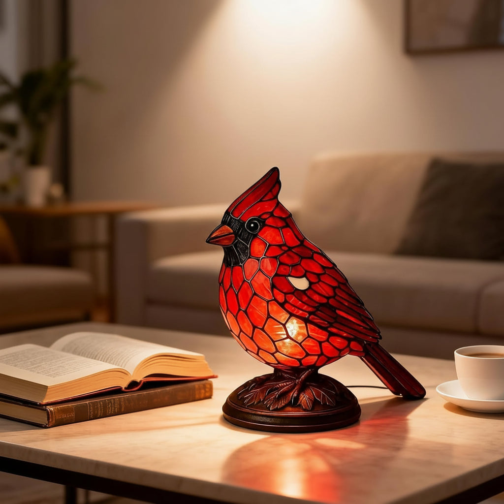 Lampa stołowa z artystycznego szkła z rzeźbą kardynała