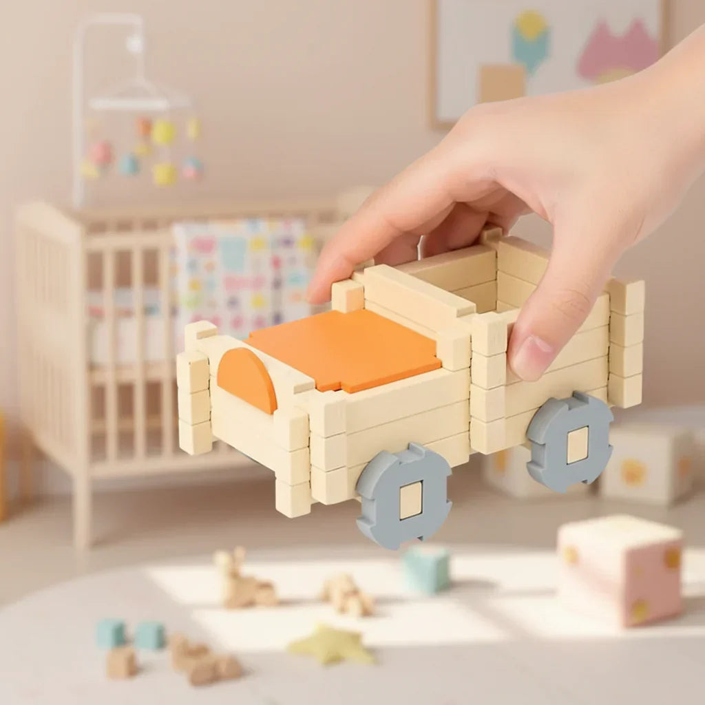 Naturalne drewniane klocki konstrukcyjne Montessori do układania w stos