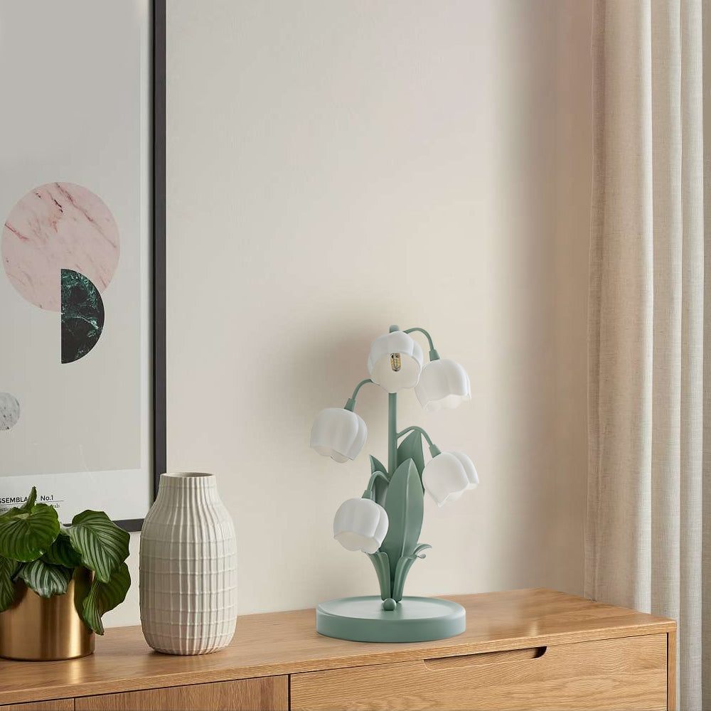 Lampa stołowa w kształcie tulipana z kwiatem orchidei