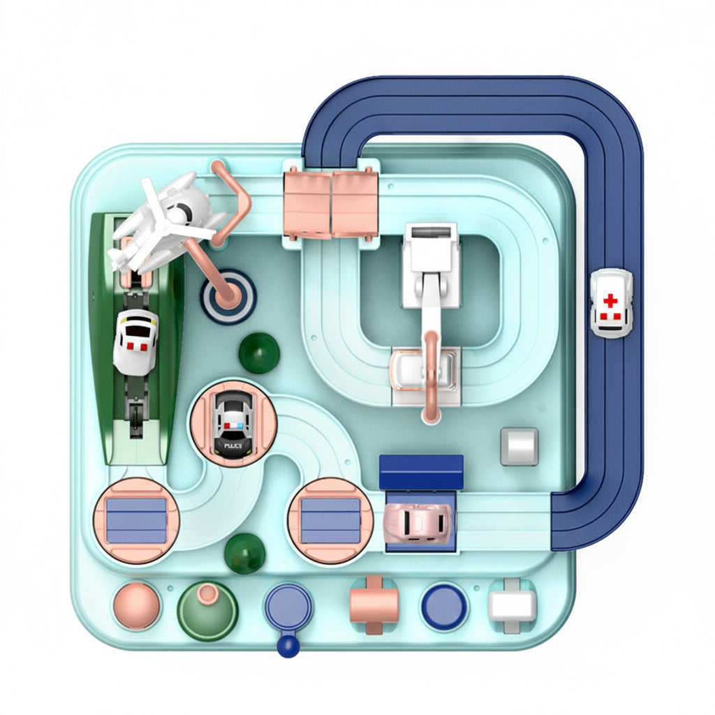 Modularny zestaw puzzli i toru mechanicznego z samochodem do miejskich przygód