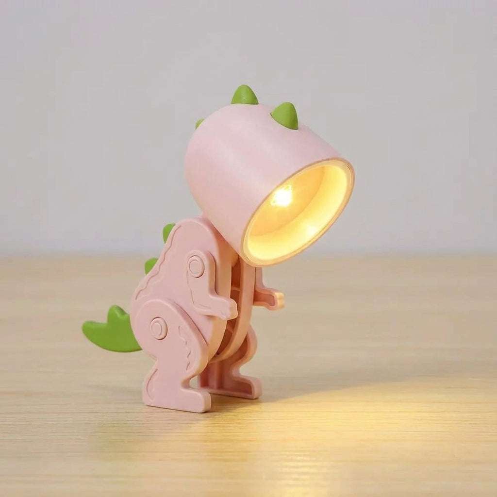 Kompaktowa przenośna lampa stołowa z klipsem, składana, z motywem dinozaura