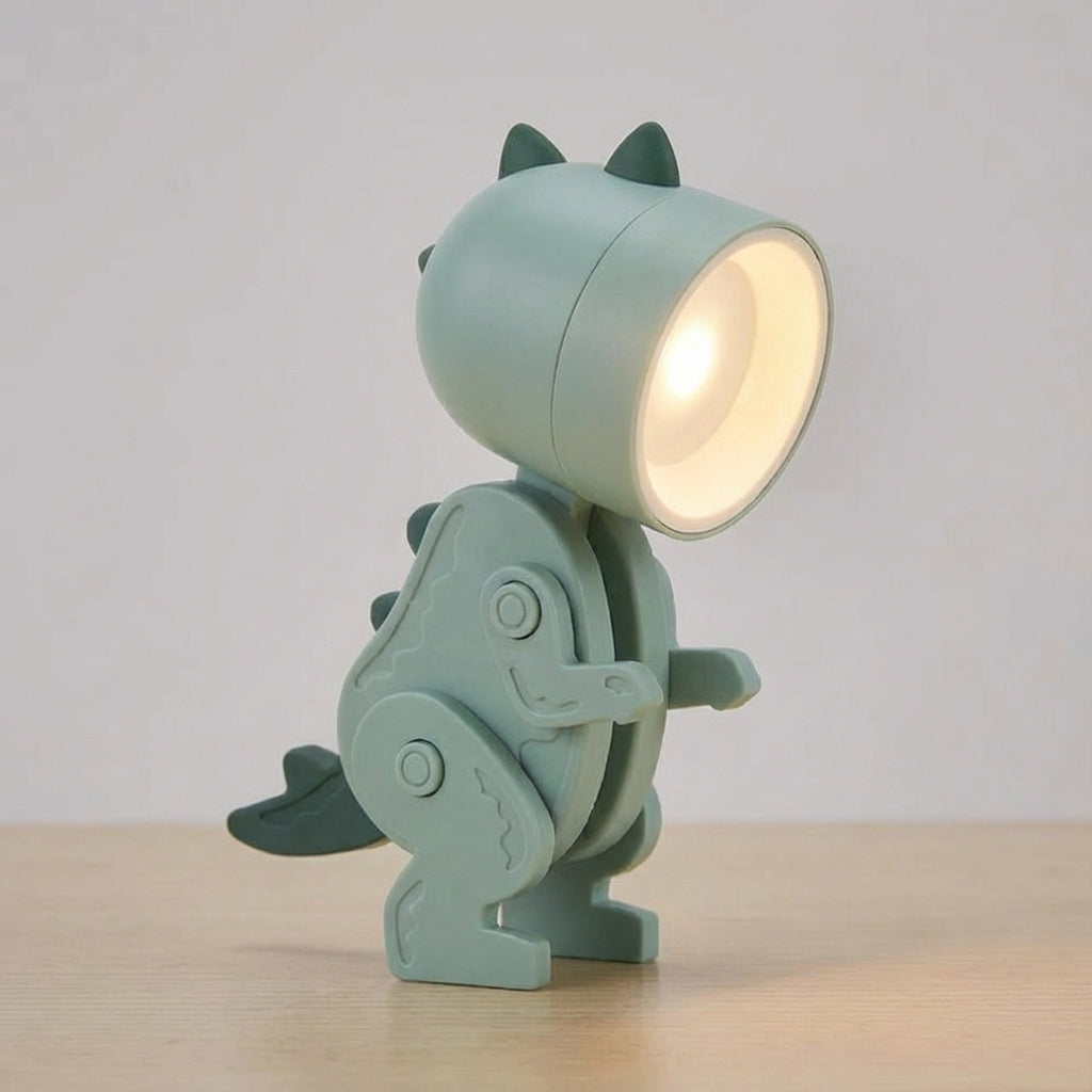 Kompaktowa przenośna lampa stołowa z klipsem, składana, z motywem dinozaura