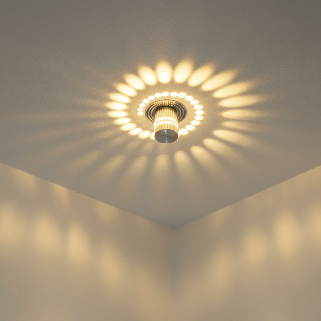 Aluminiowa lampa sufitowa i ścienna ze spiralnym wzorem wiązki światła