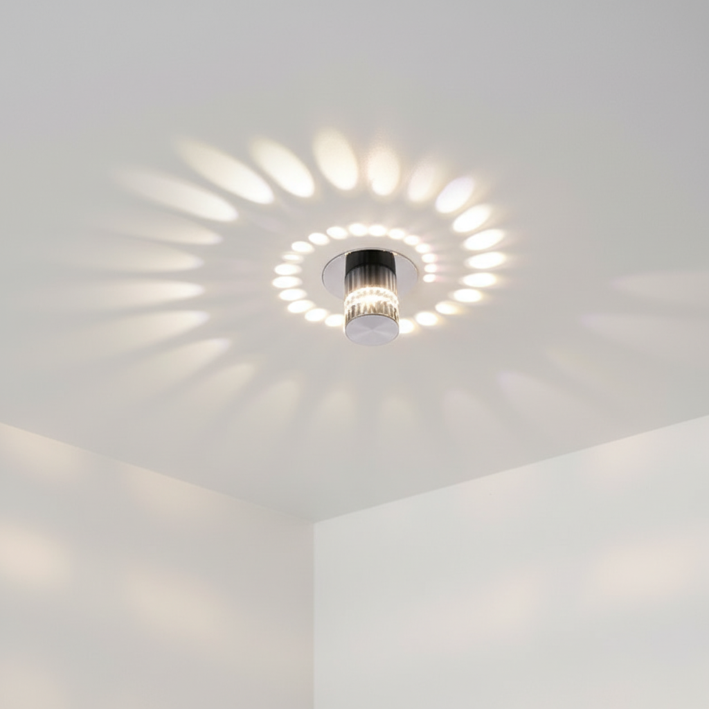 Aluminiowa lampa sufitowa i ścienna ze spiralnym wzorem wiązki światła