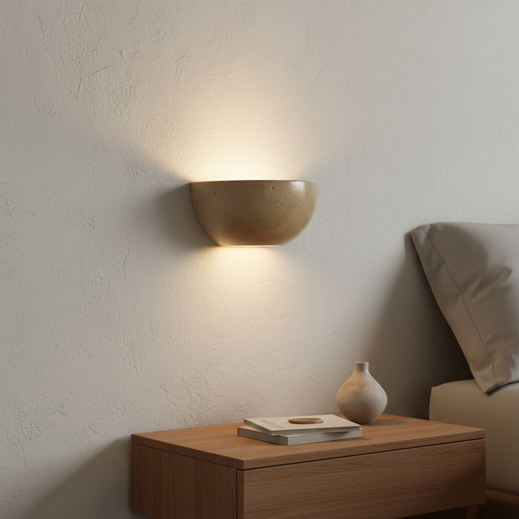 Półokrągła lampa ścienna z naturalnego kamienia w stylu wabi-sabi