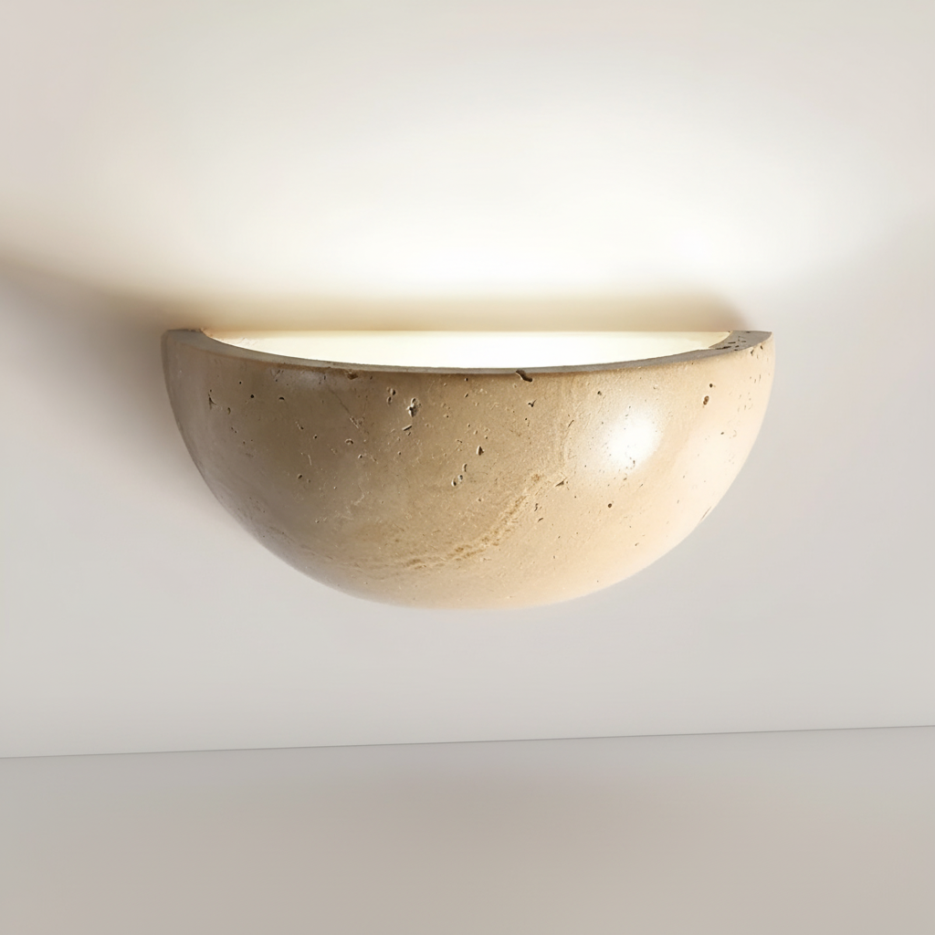 Półokrągła lampa ścienna z naturalnego kamienia w stylu wabi-sabi