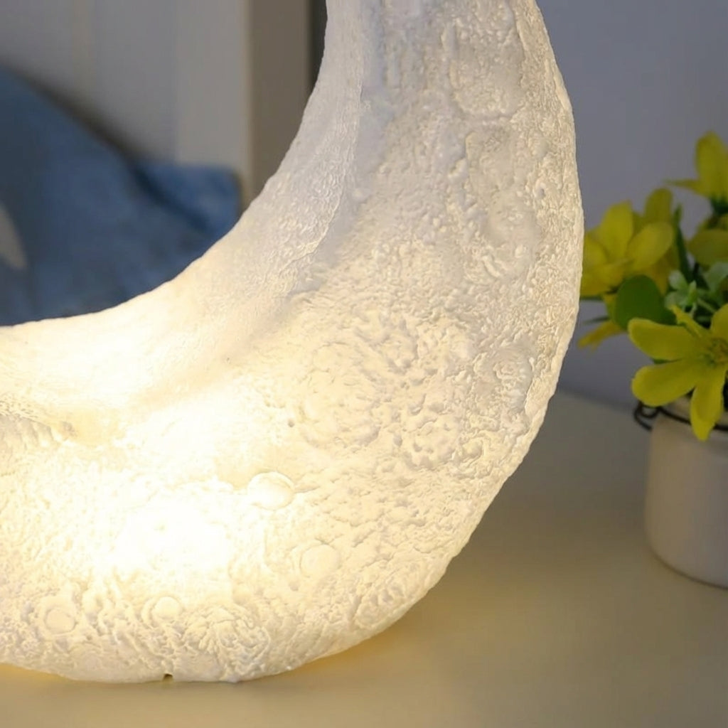 Lampa stołowa Art Deco w kształcie półksiężyca, z bezprzewodowym matowym abażurem