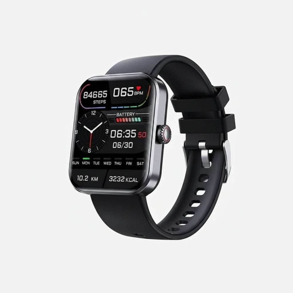 Smartwatch z pomiarem ciśnienia krwi i poziomu cukru, połączeniami Bluetooth i monitorem aktywności