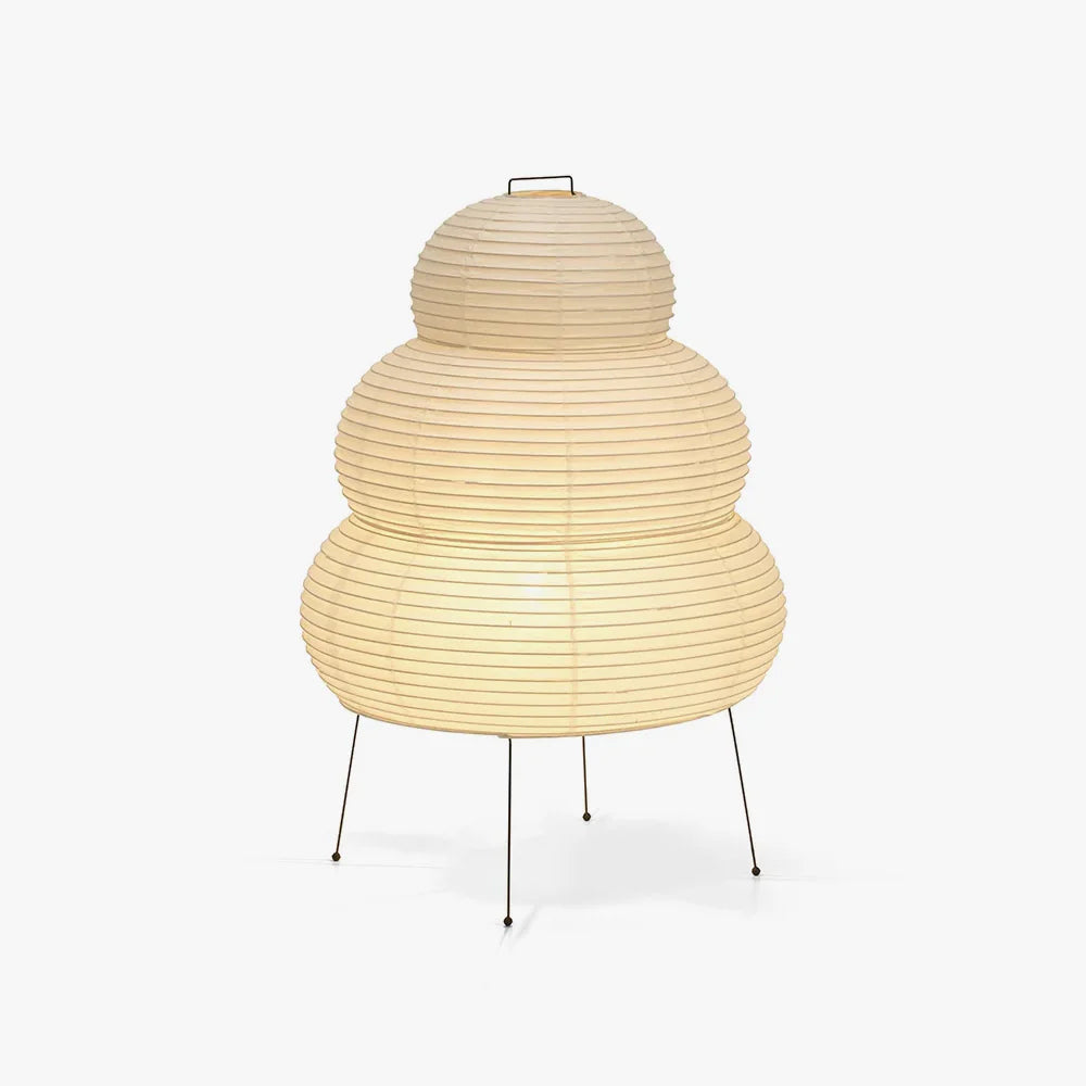 Metalowa lampa stołowa z papierowym kloszem z morwy inspirowanym japońskimi latarniami