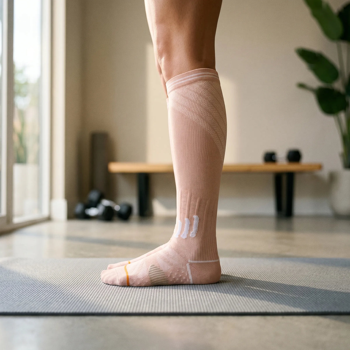 Skarpetki uciskowe do kolan ze strukturalną teksturowaną dzianiną i prążkowanym panelem