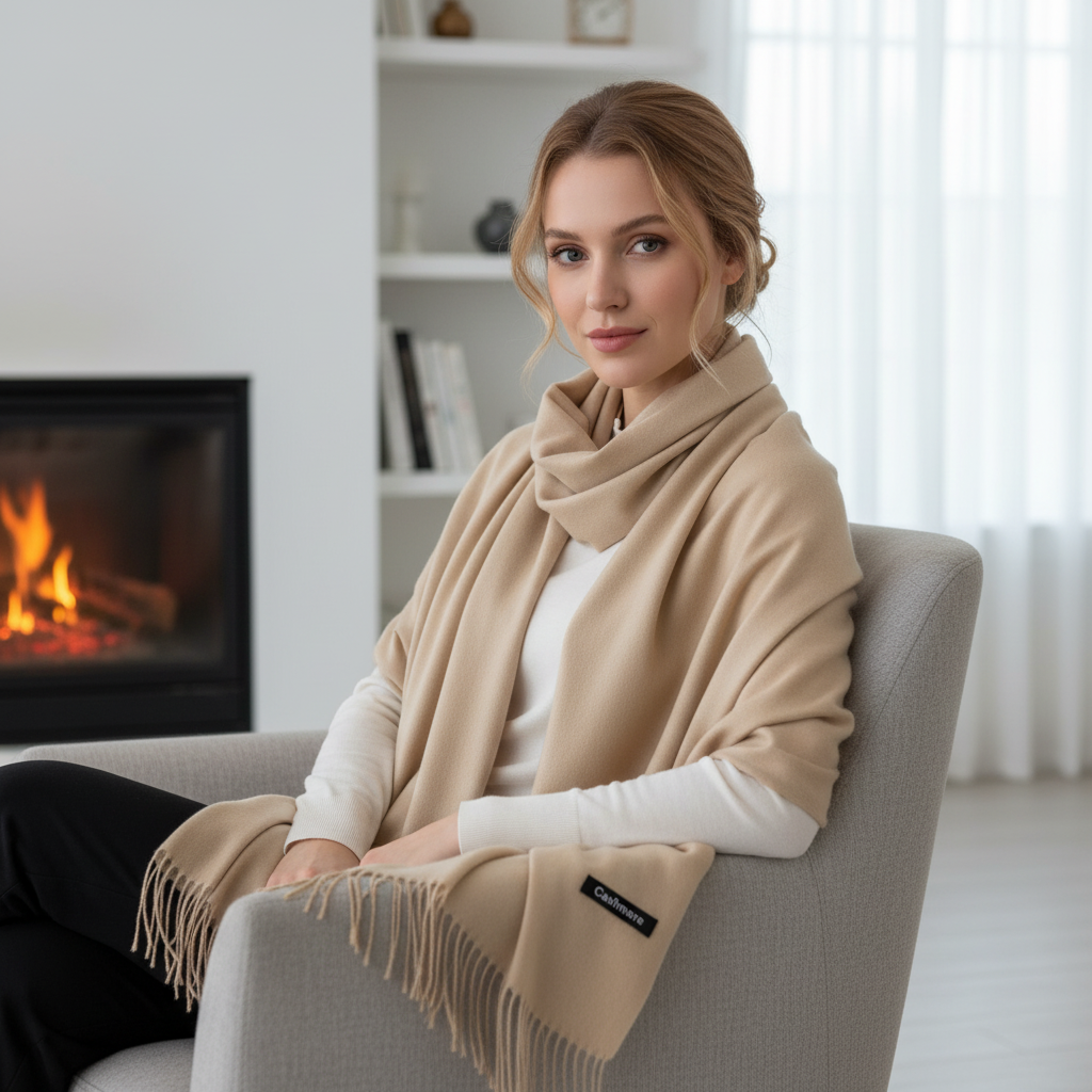 Miękki, oddychający, długi damski szal z domieszką materiału