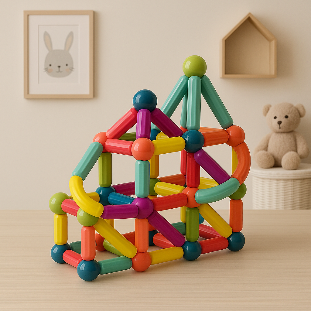 Edukacyjna zabawka konstrukcyjna STEM - geometryczne magnetyczne klocki do łączenia