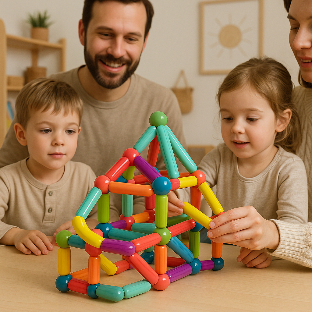 Edukacyjna zabawka konstrukcyjna STEM - geometryczne magnetyczne klocki do łączenia