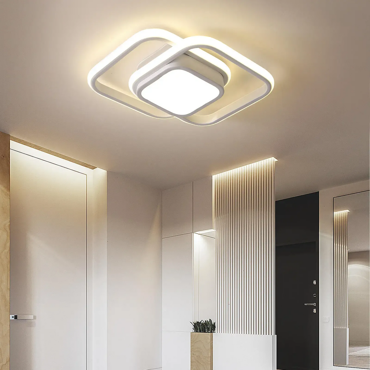 Elegancka energooszczędna lampa sufitowa z podwójnym akrylowym pierścieniem