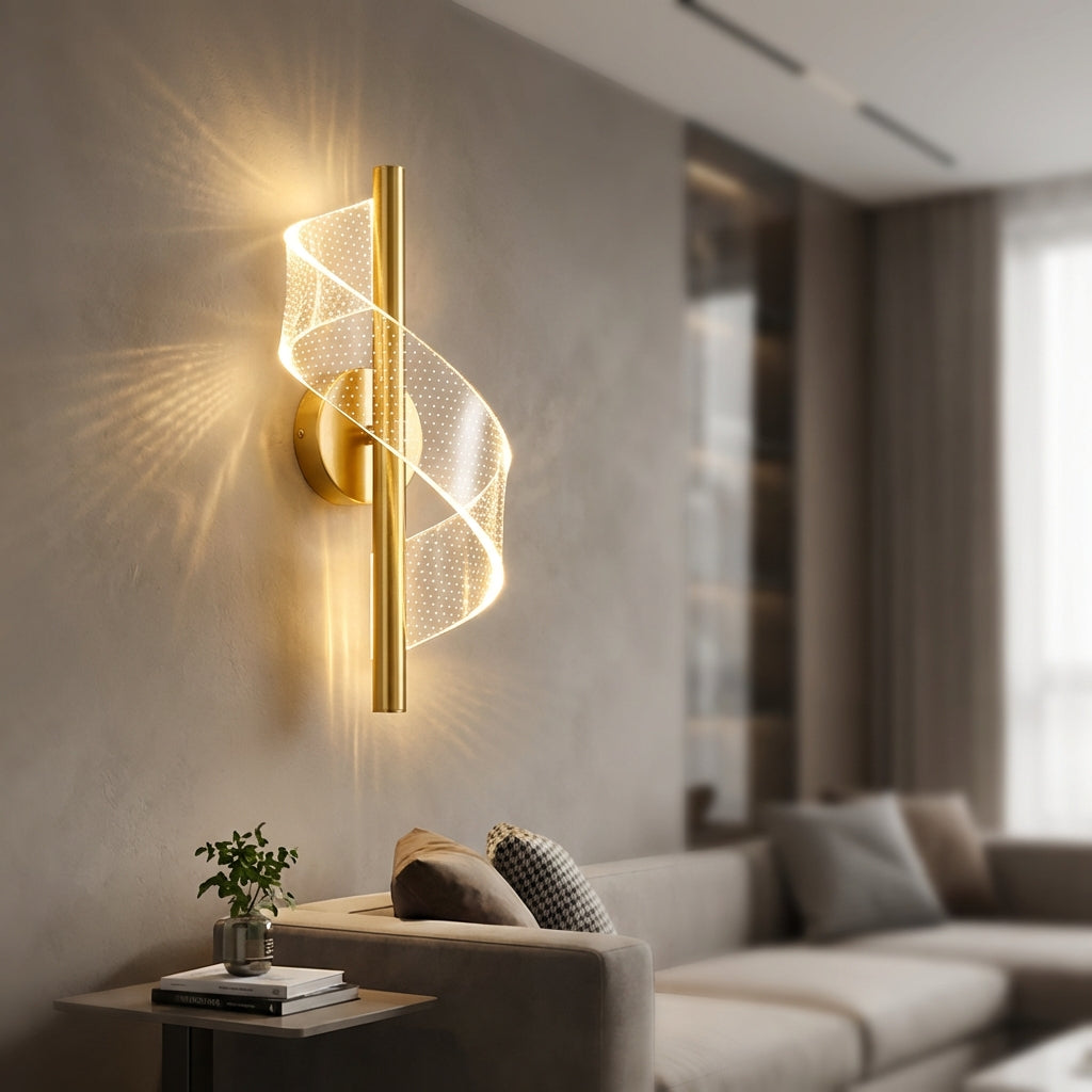 Rzeźbiarska spiralna lampa ścienna z regulacją koloru światła góra-dół