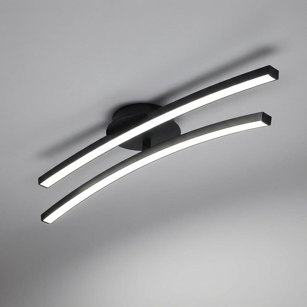 Sufitowa lampa o zakrzywionej falistej formie z aluminium, bez efektu olśnienia