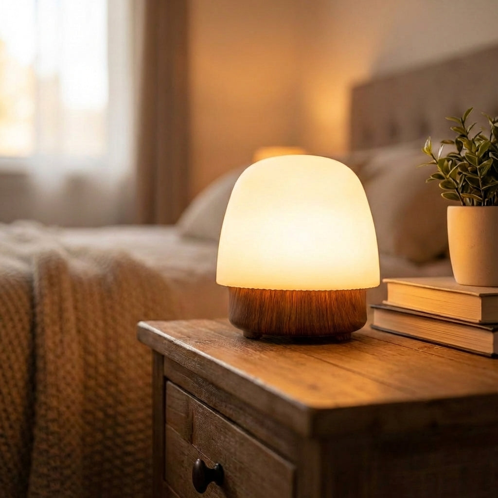 Rzeźbiarska minimalistyczna metalowo-szklana lampa stołowa z funkcją ściemniania i zmiany koloru