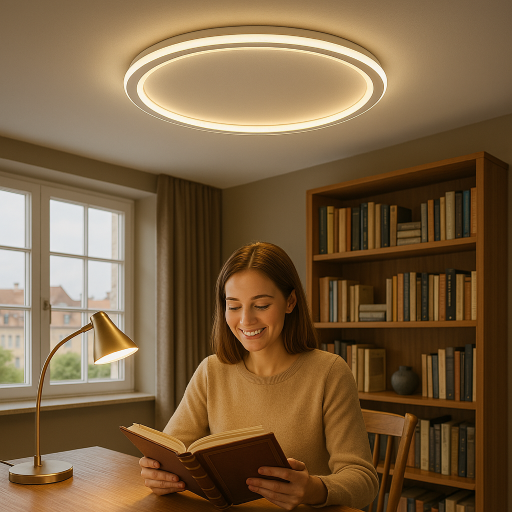 Skandynawska minimalistyczna okrągła ściemnialna sufitowa lampa z aluminium i akrylu